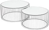 Kare Design Couchtisch Wire (2/Set), Silber, Couchtisch, Beistelltisch, Stahlgestell, Glas Tischplatte, 34x70x70 cm (H/B/T)