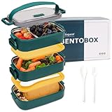 Bugucat Lunchbox 1700ML, Bento Box Brotdose Auslaufsicher Luftdichte Brotzeitbox mit Fächern und Besteckset, Frühstücksbox Jausenbox für Unterwegs, Brotbüchse Vesperdose für Erwachsene Grün