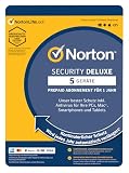Virenschutz von Norton / Security Deluxe 5 Geräte / 1 Jahr - 2023 / 2024 - DOWNLOAD - Inklusive Antiviren Software - für Windows, Mac, Android, iOS / OHNE ABO