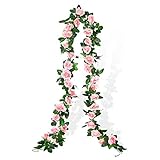 Cotemdery Fake Rose Reben Künstliche Seidenbrosen Blumen Hängen Garlands Arch Floral Dekoration für Home Hochzeit 2 Pack 15ft（Pink）