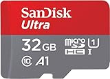 SanDisk Ultra 32 GB microSDHC Speicherkarte + SD-Adapter mit A1 App-Leistung bis zu 120 MB/s, Klasse 10, U1, Rot / Grau