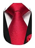 HISDERN Krawatten rot Herren Einfarbig Taschentuch Klassisch Hochzeit Krawatte Plaid Elegant Business Party Krawatten mit Einstecktuch Set