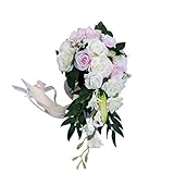 Haijun Brautstrauß Hochzeitsdeko Romantische Hochzeit Braut Wasserfall Bouquet Künstliche Rose Blumen Mit Band