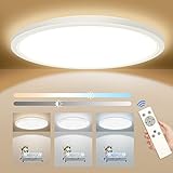 LED Deckenleuchte Dimmbar Rund Deckenlampe 24W, 3200LM LED Deckenleuchte mit Fernbedienung 3000-6000K 2.4cm Ultra Dünn Badezimmer Lampe für Wohnzimmer Küche Kinderzimmer Badezimmer Balkon, 30cm