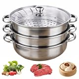 Blogiiup Dampfwanne, Dampf Pot 3 -Tier Edelstahl -Dampfer zum Kochen mit Zwei Tragegrad- und Lüftelglasdeckel 11 -Z