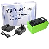 Trade-Shop 2in1 Set: Li-Ion Akku 40V / 3000mAh + Ladegerät für Cramer Rasenmäher 41cm 40LM41, Rasentrimmer 40T05 40T07, Hochentaster 40PS