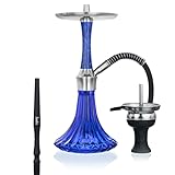 Aladin Shisha Epox 360 Blue Ocean, Wasserpfeife mit 9 Blow Off-Varianten, Edelstahl-Rauchsäule, Diffusor, Schlauch-Set, Kamin-Kopf