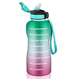 MYFOREST Trinkflasche BPA-Frei, 2.2 Litre Wasserflasche mit Strohhalm, Kostenlose Krüge mit Zeitmarkierungen Erinnerung an die Trinkzeit für Sport, Fahrrad, Yoga, Wandern und Camping