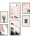 Heimlich® Premium Poster Set OHNE Bilderrahmen | Stilvolles Set mit passenden Bilder als Wohnzimmer Deko | 2 x DIN A3 & 4 x DIN A4 - ca. 30x42 & 21x30 | » n Kaktus Pink «