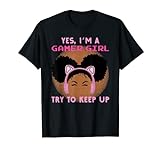 Rosa Retro Afro Girl Yes I'm A Gamer Girl Try To Keep Up T-Shirt