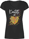 T-Shirt Damen V Ausschnitt - Karneval & Fasching - Konfetti im Herzen I - XL - Schwarz - faschingsshirt karnevalsshirts Faschings köln Shirts Faschings-t-Shirt karnevalsshirt Karnevals Herz S