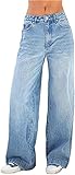 CRMY Damen Y2k Mode Loose Straight Jeans Jeanshose Hohe Taille Bootcut Jeans mit weitem Bein Baggy Pants (Color : Blue, Size : M)