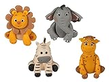 Bombasei teiliges Zoo Tiere Set , Giraffe , Elefant, Löwe und Zebra ideal zum dekorieren der Geburtstagstorte