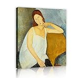 GUANMING Amedeo Modigliani Porträt von Jeanne Hebuterne Berühmte Malerei Retro Leinwanddruck Expressionismus Wandkunst für Wohnzimmer Dekor 78x65cm Innenrahmen