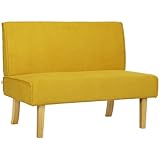 HOMCOM 2 Sitzer Sofa, Couch mit Cord-Optik, Holzbeine, Gepolsterter Polstersofa, Doppelsofa für Schlafzimmer, Wohnzimmer, 110 x 62 x 85 cm, Gelb