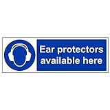 vsafety 41027bj-s'Gehörschutz erhältlich hier' Pflicht Schutzbekleidung Schild, selbstklebend, Landschaft, 450 mm x 150 mm, blau