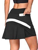 COOrun Damen Sport Rock Tennis Rock Golf Yoga Skort mit Innenhose Taschen Mini Skirt, Schwarz, M