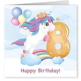 Cult Kitty Happy Eighth Birthday – Niedliche EinhornGeburtstagskarte für Mädchen – Süße Geburtstagskarte zum 8. Geburtstag für Mädchen – Besonderer 8. Geburtstag – Neues Einhorn Geburtstag –