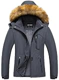 Pursky Damen wasserdichte Skijacke Winter Schnee Mäntel Pelz Kapuze Regenmantel Parka, grau dunkel, Larg