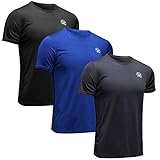 MEETWEE Sportshirt Herren, Laufshirt Kurzarm Mesh Funktionsshirt Atmungsaktiv Kurzarmshirt Sports Shirt Trainingsshirt für Männer, Schwarz+grau+blau, M