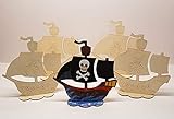 Ausmal Set 02- Piraten Schiffe - 5 Stück aus Holz
