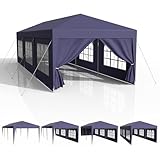 Pavillon 3x9m Wasserdicht, Garten Pavillon Stabil Stecksystem-Metallgestänge, Festzelt, Erdhaken-Seil, Party Zelt PE-Plane, Pavillon mit Seitenwänden für Party-Camping-Markt, UV-Schutz,