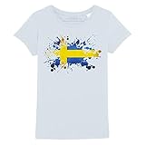 Stuff4 Mädchen/Alter 3-4 (98-104cm)/Hellblau/Rundhals T-Shirt/Schweden/Schwedische Flagge Splat