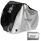 IPSXP Fahrradabdeckung Wasserdicht, Fahrradschutzhülle Fahrradträger für 2 Fahrräder Wasserfest Atmungsaktiv Regenschutz Schutzbezug 208x112x76CM