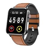 CHYAJIG Smartwatch Smart Watch Herren Körpertemperatur Herzfrequenz 1.70'Gesundheit Smartwatch (Color : Leather Brown)