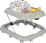 Royalde Lauflernhilfe Baby Walker Lauflernwagen Gehfrei Kindersitz Höhenverstellbar mit Spielzeug Funktionen Lenkrad und Hupe Grau