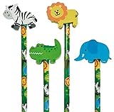 Reegen 4 Bleistifte * Safari - Wilde Tiere * mit Radiergummi für Schule und Kindergarten // Stift Zeichnen Schreiben Kind Dschungel