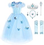 JerrisApparel Aschenputtel Kleid Prinzessin Kostüm Schmetterling Mädchen (140, Himmel Blau mit Zubehör)
