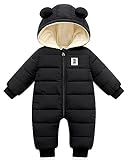Minizone Baby Winter Overall mit Kapuze, Strampler Schneeanzug Jungen Mädchen Langarm Jumpsuit Warm Outfits Geschenk 0-3 Monate(66),Schwarz