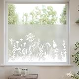 dktie Fensterfolie Blickdicht Sichtschutzfolie Fenster Milchglasfolie Botanisches Muster Statisch Haftend Anti-UV Kein Kleber Wiederverwendbar Geeignet für Wohnzimmer, Schlafzimmer 44,5 x 200