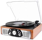 1 BY ONE Schallplattenspieler Riemengetriebener Plattenspieler mit Eingebautem Lautsprechern und Vinyl to MP3 Funktion, im Klassischem Design, Naturholz (471EU-0003)