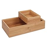 Navaris Aufbewahrungsbox aus Bambus 2er Set - 2x Ordnungsbox Holz Box Schachtel Kiste - Einsatz für Schublade - Organisation Aufbewahrung - stapelbar