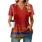 Tshirt Damen Oversize Bluse Damen Sommer Weißes T-Shirt Damen Locker Trachtenbluse Damen Modern Tunika Damen Sommer Strand Tshirt Damen Pink Golf Shirt Damen Blusen & Tuniken Rot S