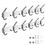 Hakenleiste Kleiderhaken 2 Stück Wand Wandhaken Badzimmer Küche Tür Garderobe Garderobenhaken Edelstahl Polishing Process (Silber, 6 Haken)42cm,Zum Aufhängen von Jacken, Handtüchern, Schlü
