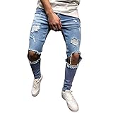 FRAUIT Männer Herren Distressed Jeanshose Ripped Ausgefranste Slim Fit Jeans Skinny Stretch Hose Slim Männer Jeanshosen Denim Pants Super Qualität Verschleißfest Keine Verformung