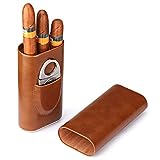 Hochwertige 3-Finger-Humidore aus braunem Leder mit Zedernholz ausgekleideter Zigarrenhumidor Silberner Zigarrenschneider