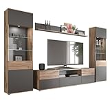 Newroom Wohnwand Basalt Grau Eiche Schrankwand Industrial Modern - Anbauwand Wohnzimmermöbel - [Elera.twentyseven] Wohnzimmer Schlafzimmer Büro F