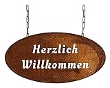 Manufaktur-Lichtbogen Rost Hängeschild Herzlich Willkommen Edelrost Gartendeko Metall Schild
