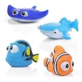 WolinTek 4Pcs Baby Badespielzeug Finden Dory Nemo Spritzen Spielzeug,Kinder Badespielzeug Geschenk Tiere Schwimmender Tauchpartner,Ozean Badewannenspielzeug, für Badewanne und Schwimmbad