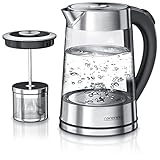 Arendo - Glas Wasserkocher mit Temperatureinstellung und Teesieb Teekocher - Einstellbare Temperaturen 40, 70, 80,100 Grad - 1,7 Liter - Abschaltautomatik - Warmhaltefunk