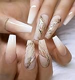 Brishow Künstliche Nägel Lange Falsche Nägel Goldfolienpresse auf den Nägeln Ballerina Acryl-Stick auf den Nägeln 24 Stück für Frauen und Mädchen