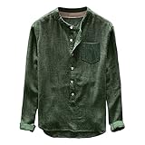 Lässiges Herren-Baumwollhemd für Herbst und Winter, langärmelig, Henley-Shirt, einfarbig, mit Kragen, T-Shirt, Knopfleiste, einfarbig, Hemd mit Tasche, atmungsaktiv, grün, L