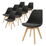 ML-Design 8er Set Esszimmerstühle mit Rückenlehne, Schwarz, Skandinavisches Retro Polsterstuhl mit Buchenholz-Beinen, Leinen Sitzfläche, Ergonomischer Küchenstuhl für Esstisch, Wohnzimmerstühle Stuhl