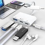 Opluz USB + Typ-C AUX-Adapter für iPhone/Sansung, USB-Kamera-Adapter + USB-C-Kopfhörer-Audio-Klinkenadapter/Datensyna, Ladegerät + Lightning-iPhone-Ladegerät-Splitter, 5-in-2-USB-OTG-Adapter für