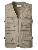 KTWOLEN Herren Outdoor Weste mit Multi-Taschened Anglerweste Jagd- und Angler Camping Wandern Weste Freizeit Ärmellos Jacke, Khaki, XL