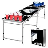 HENGMEI Beer Pong Tisch Set Bierpongtisch Höhenverstellbar Klappbarer Table für Wurfspiele Partyspiele Trinkspiele inkl. 5 Bälle und 100 Bechern